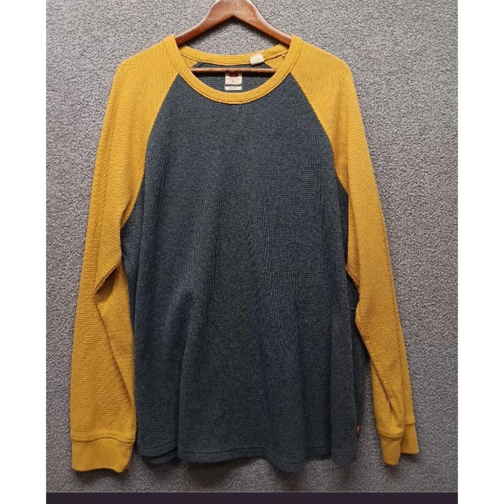 Levi's Men's XXL Raglan Thermal Waffle Knit Long Sleeve Shirt Gray/Gold